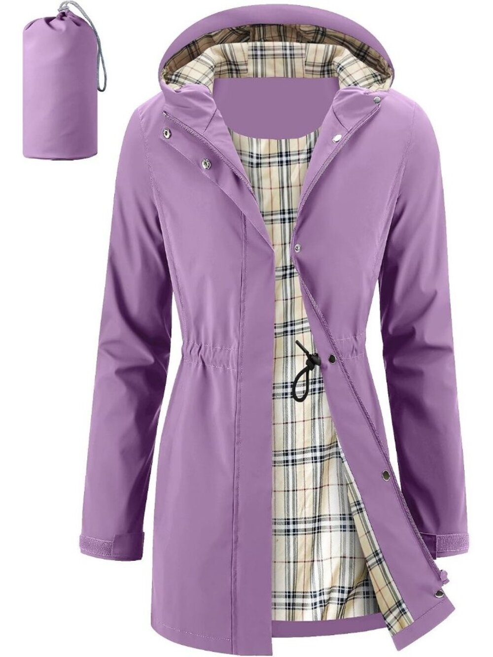Women's Purple Long Jacket Waterproof Packable Hooded Windbreaker Daily Wear